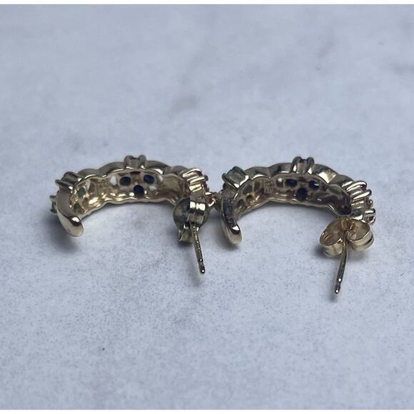 Gold Vermeil 925 Sterling Silver Sapphire Hoop Earrings Huggie Small Hoops - Picture 12 of 16